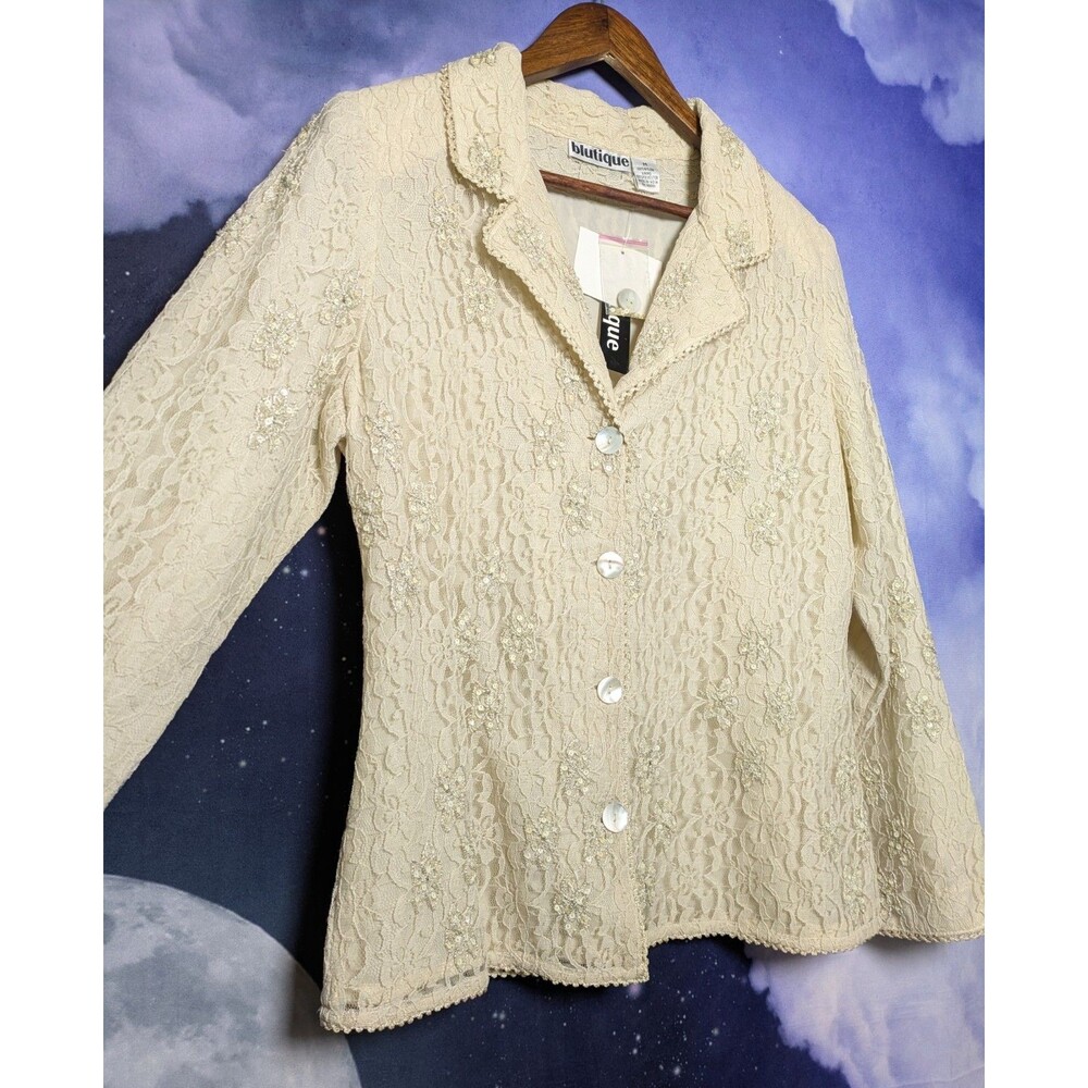 Romantic Beaded Lace Blouse Cream Cottagecore Coquette Dainty Fairycore M NWT - Picture 7 of 9
